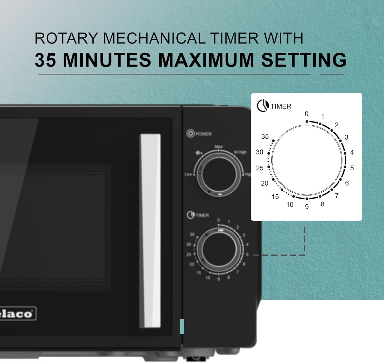 Compact 20L Microwave Oven 800W Manual Control 10 Power Levels Kitchen