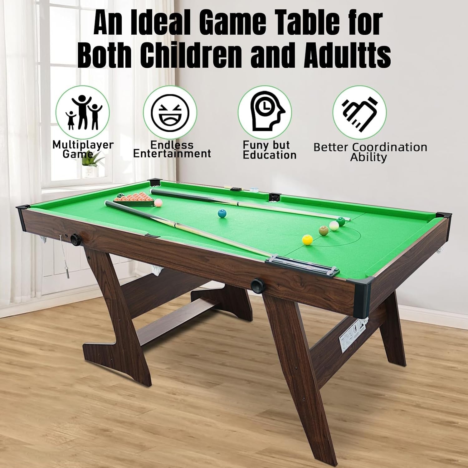 6FT Folding Pool Table Snooker Set Space Saving Home Billiards w Cues