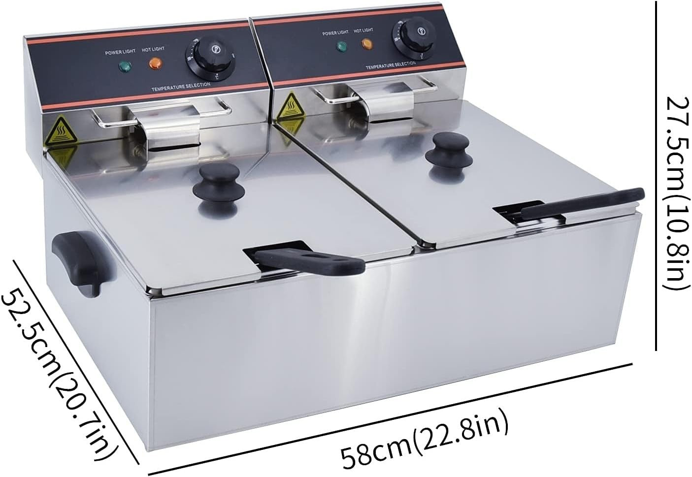 12L Double Electric Deep Fat Fryer 6000W Stainless Steel Countertop