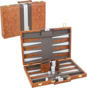 15 Inch Backgammon Set Leather Case Folding Board Portable Travel Game