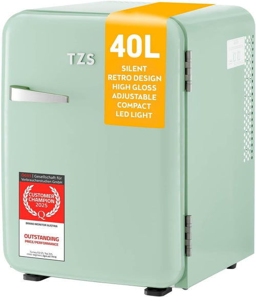 40L Retro Mini Fridge Silent Frost-Free LED Interior Freestanding Turquoise