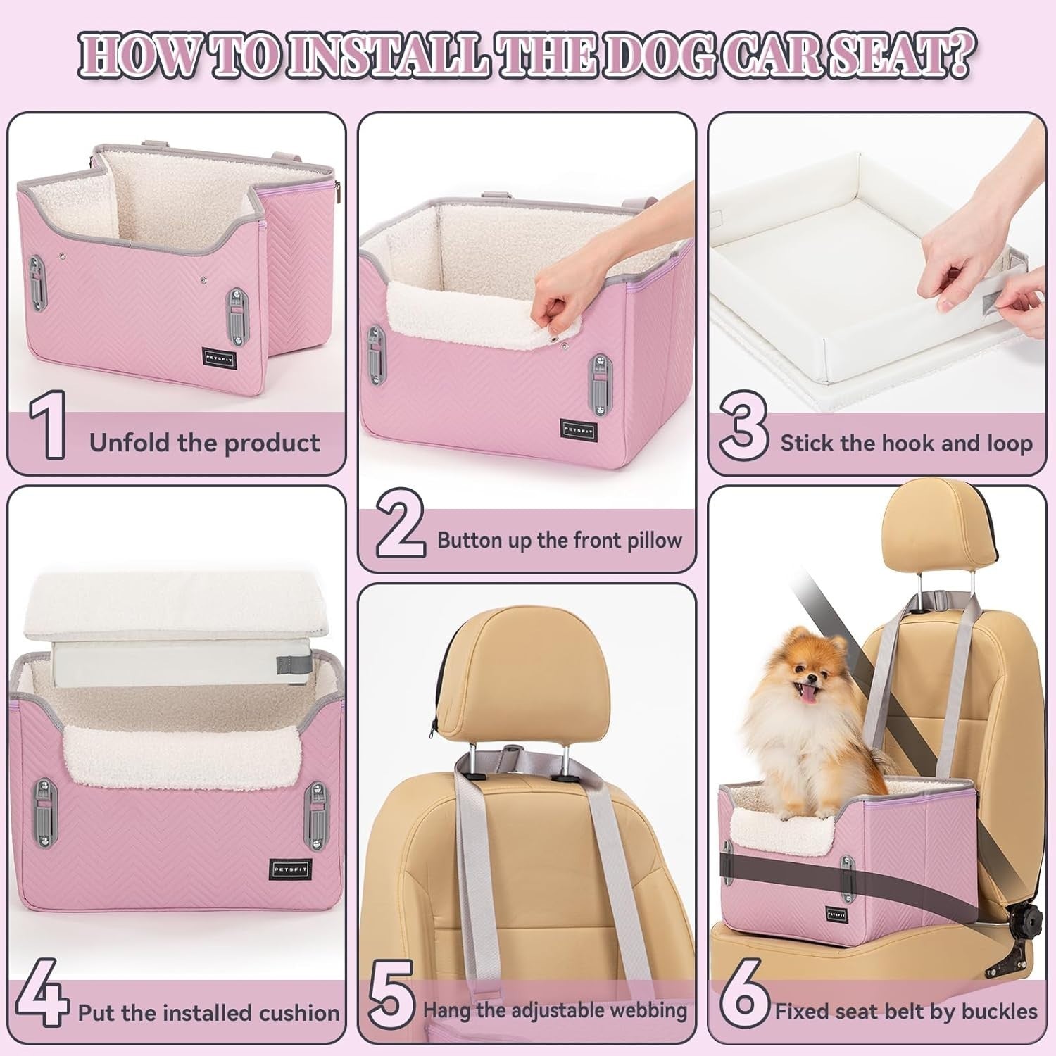 Pink Dog Booster Car Seat Adjustable Height Waterproof Travel Bed