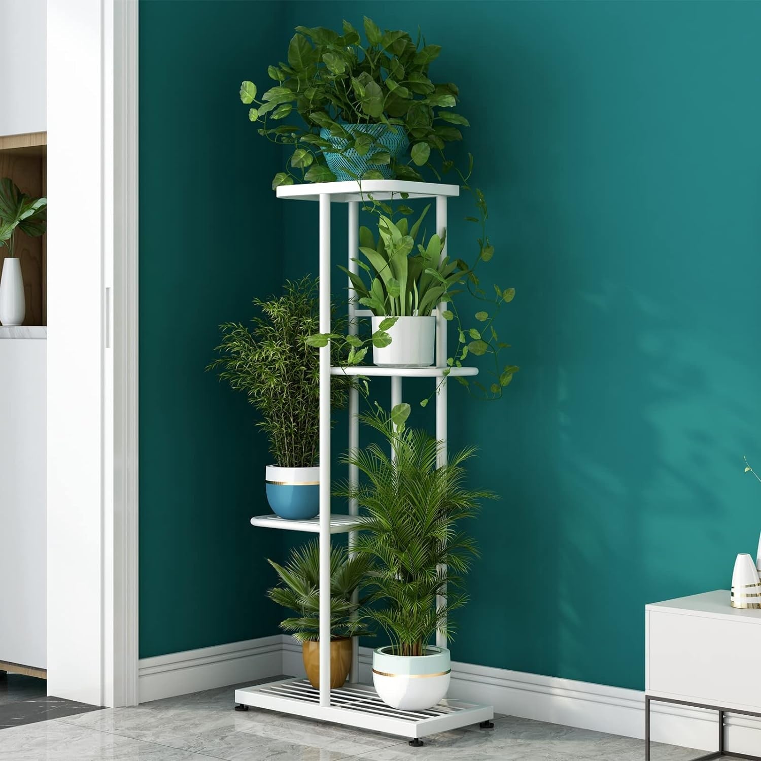 4 Tier White Metal Plant Stand Indoor Outdoor Flower Pot Display Rack
