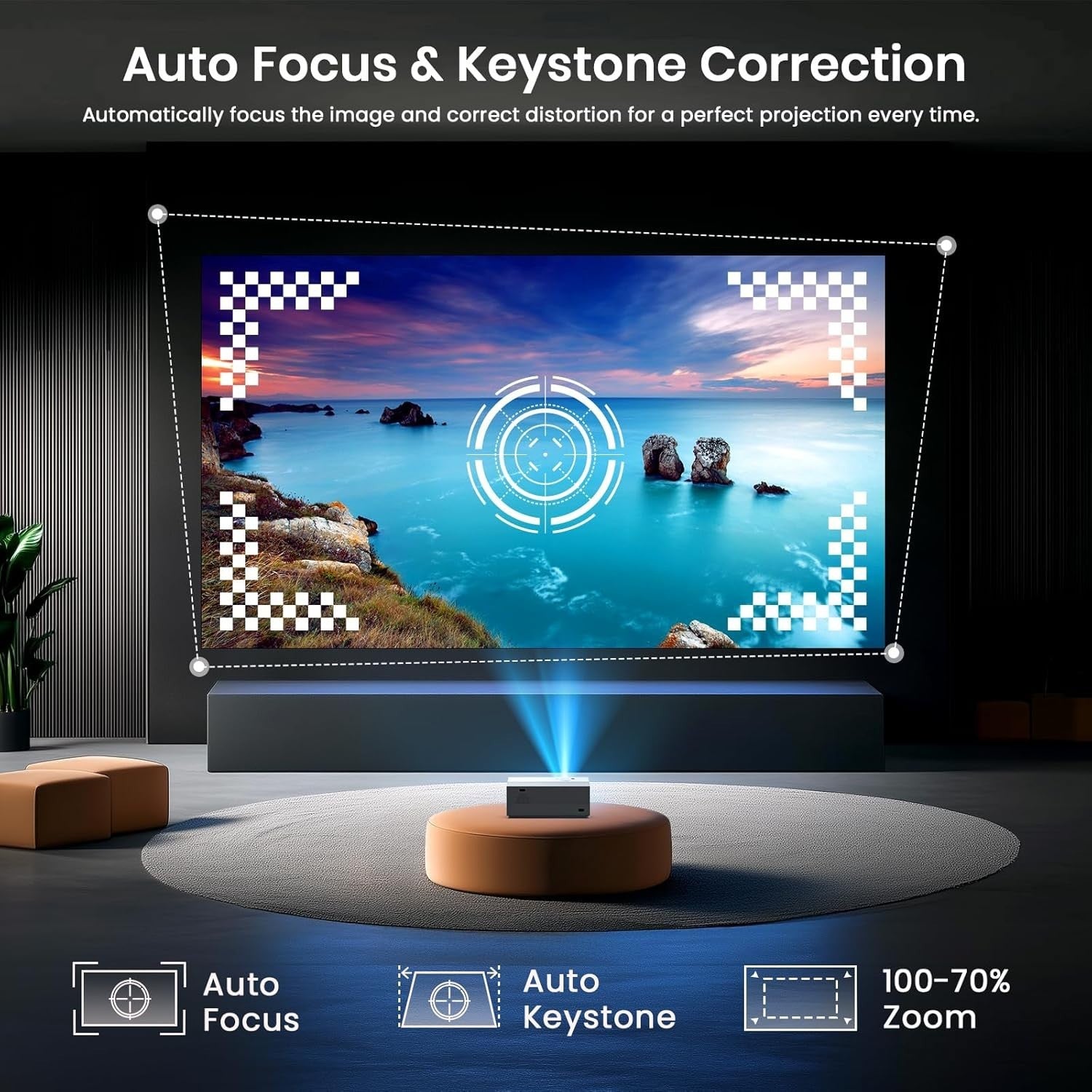 4K Supported Projector Auto Focus Keystone WiFi 6 Bluetooth 300"