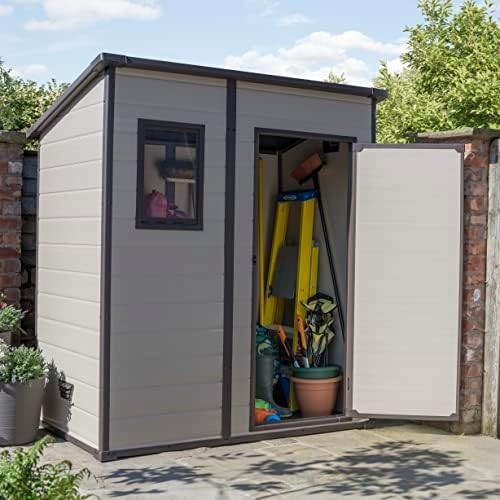 Keter Manor 6x4ft Pent Garden Shed Beige Brown Wood Effect Outdoor Storage