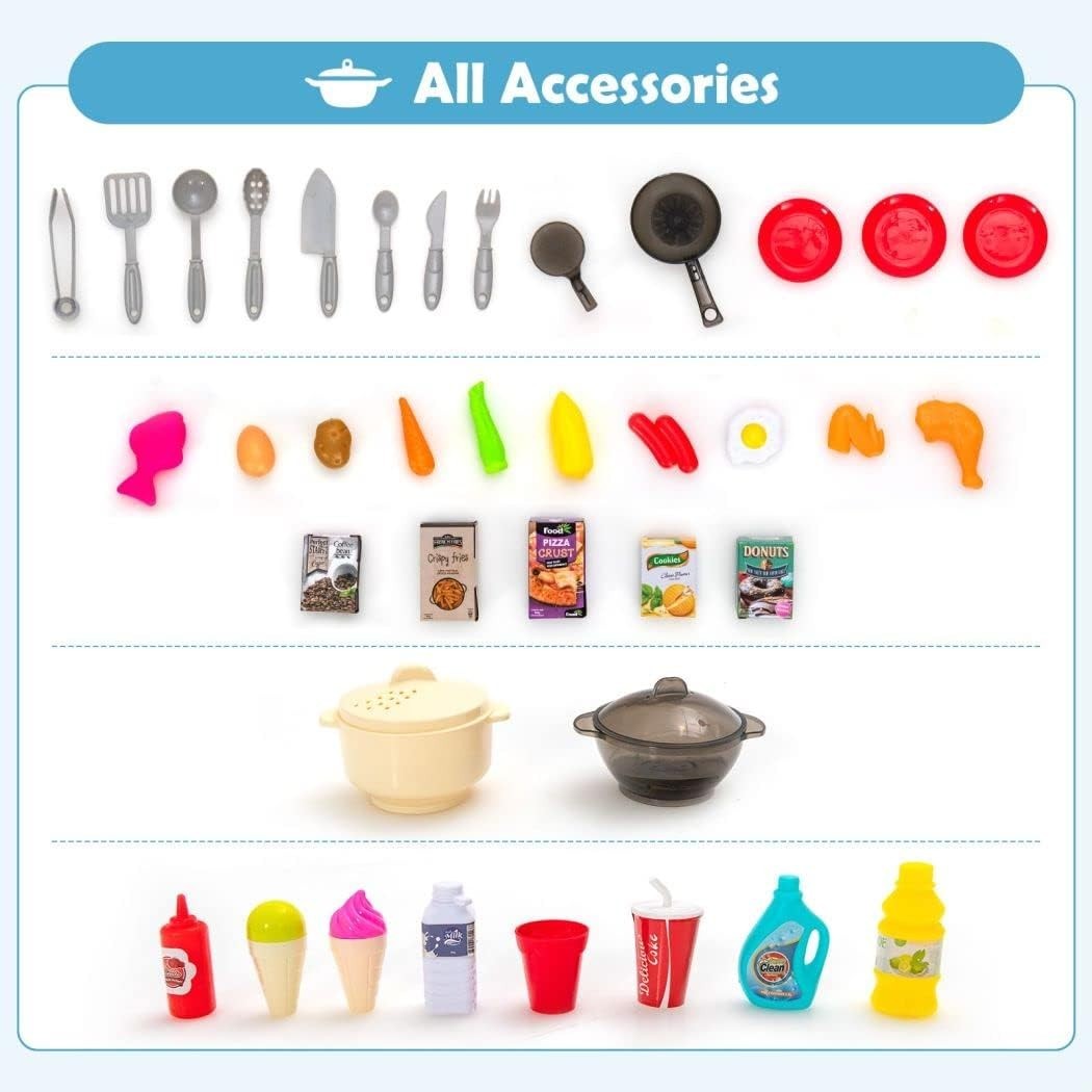 Kids Kitchen Playset w/ 67PCS Lights Sounds Steam Sink Blue Toy