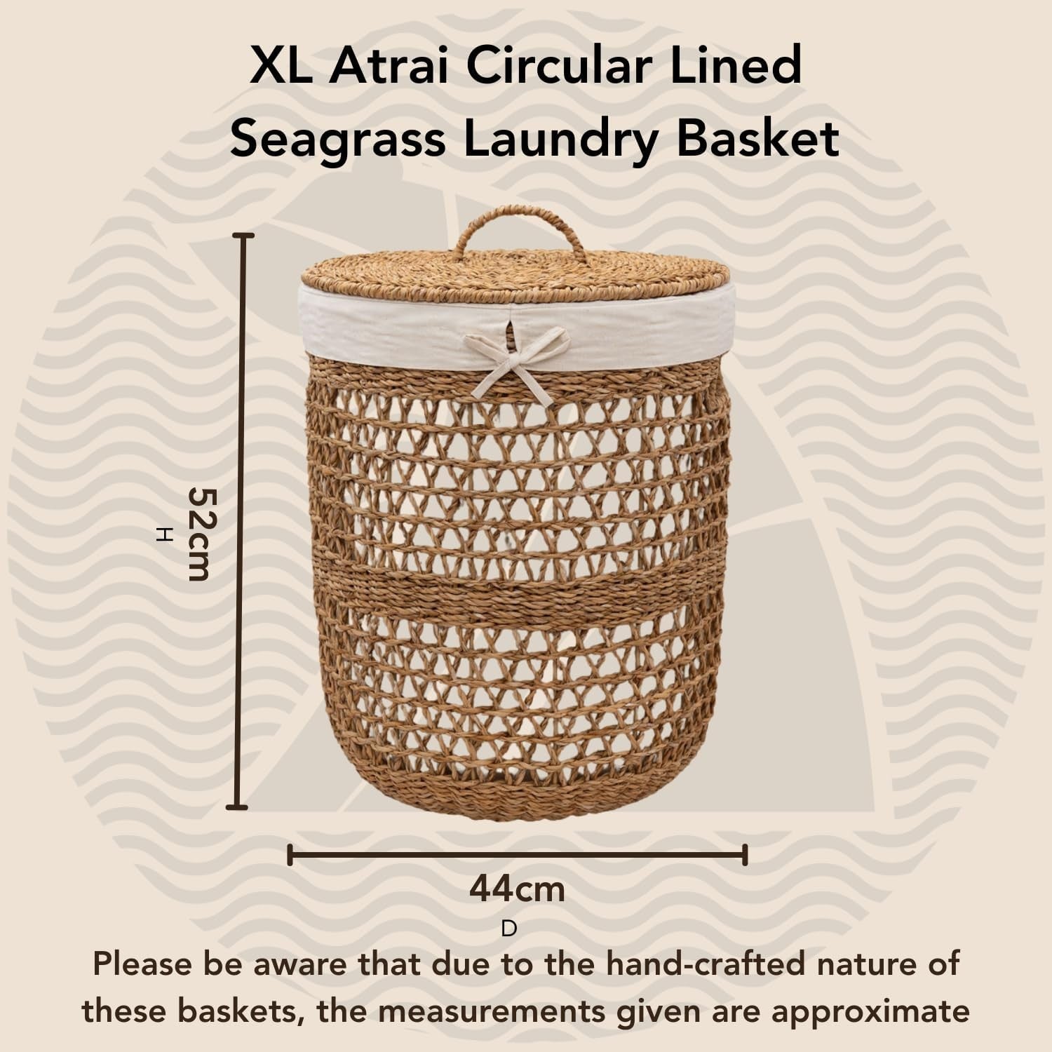 Extra Large Seagrass Laundry Basket with Lid & Removable Liner | Handwoven Hampe