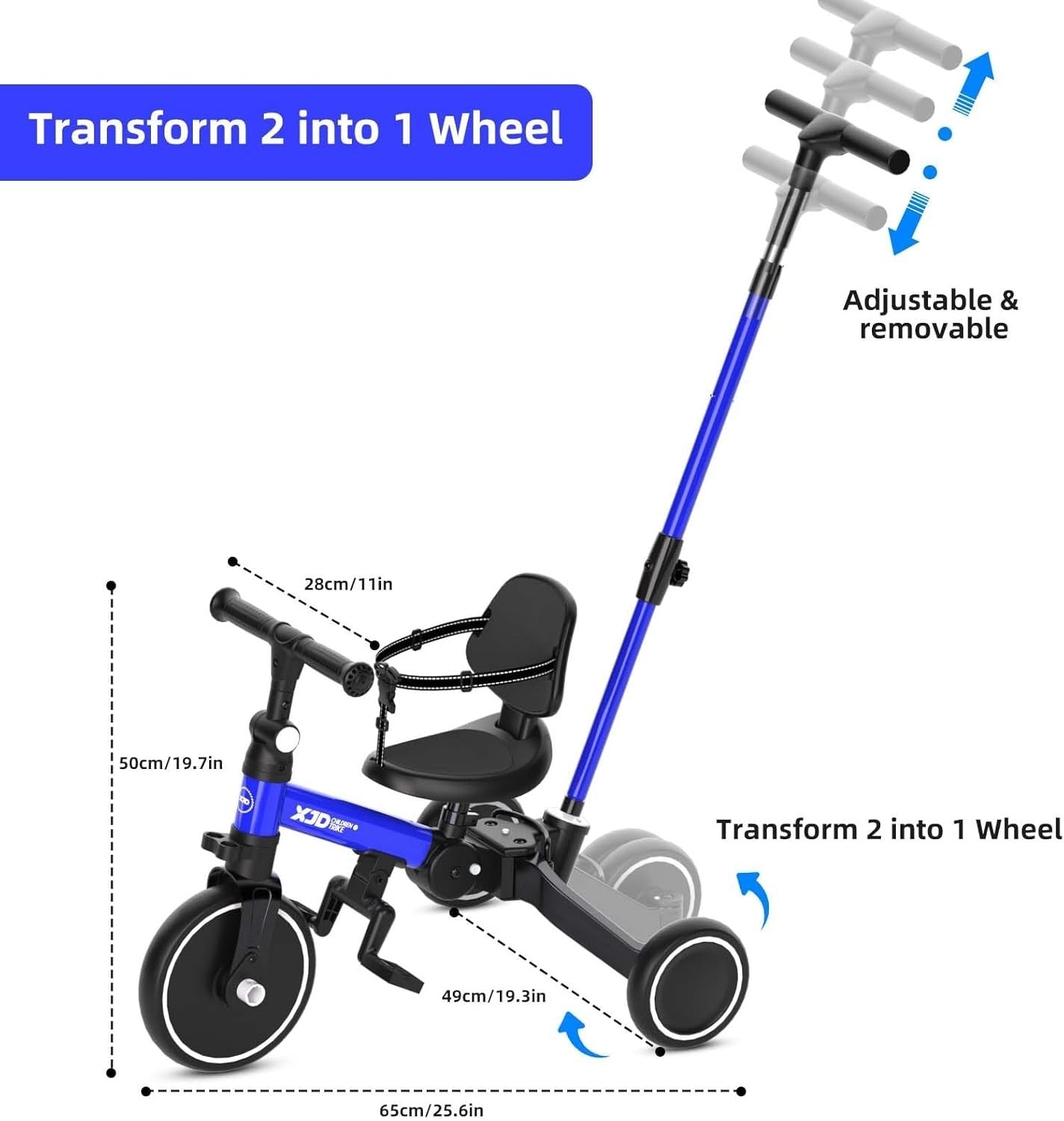 6 in 1 Foldable Kids Tricycle Toddler Push Trike Balance Bike 1-4 Years Blue