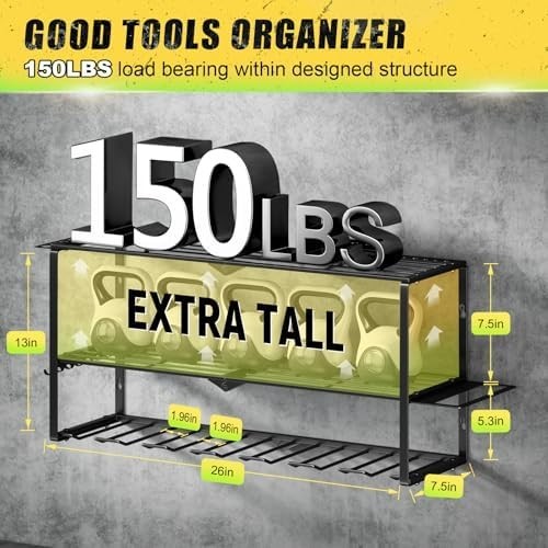 3-Tier Wall Mounted Power Tool Organizer 7 Slots Alloy Steel