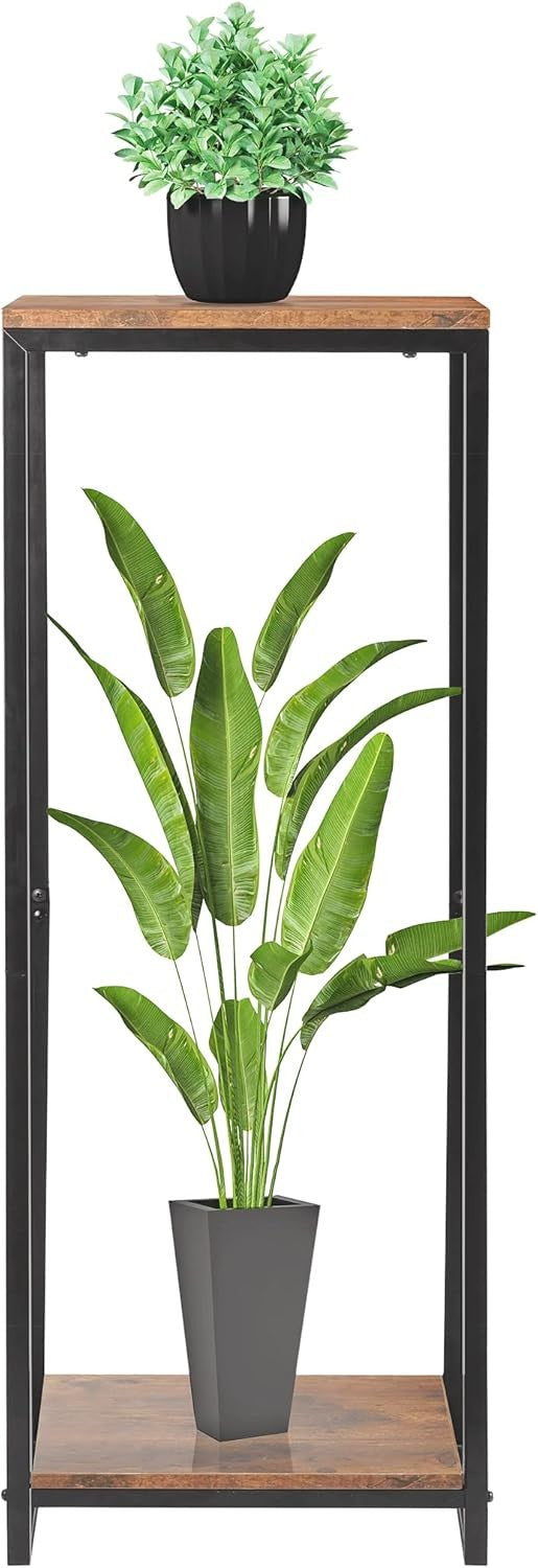 34" Tall 2 Tier Rustic Brown Metal Plant Stand Indoor Flower Pot Shelf