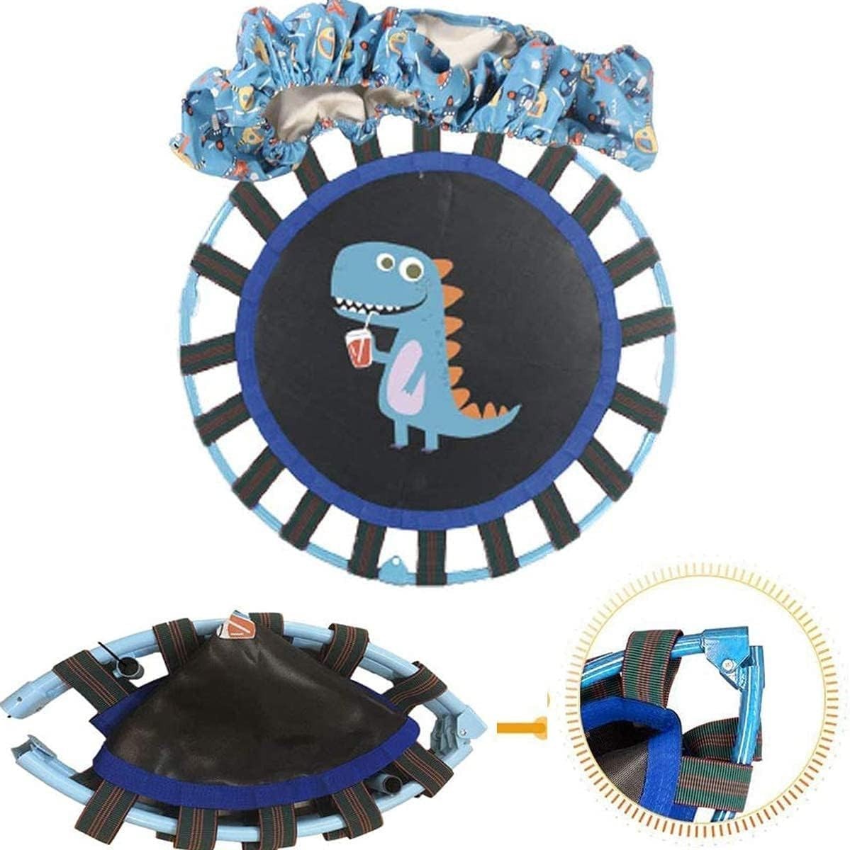 38'' Kids Trampoline Foldable Quiet Rebounder Adjustable Handle Light Blue