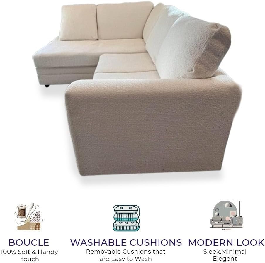Cream L Shape 4 Seater Sofa with Left Hand Footstool – Plush High Back Couch