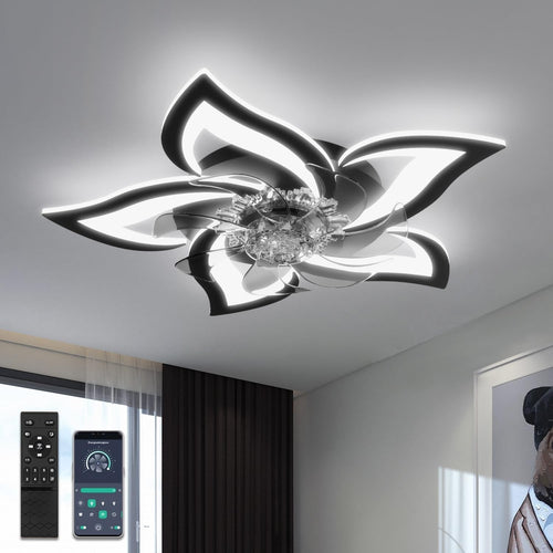Black Ceiling Fan with Lights, 6 Speeds, Dimmable LED