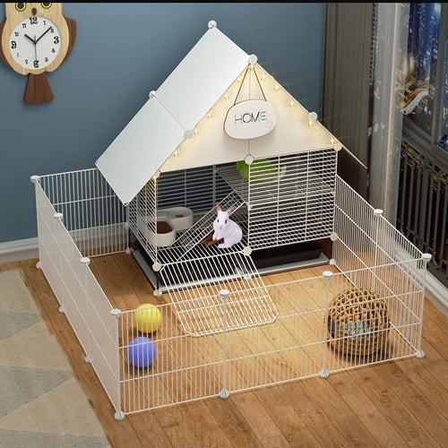 2-Story Rabbit Cage Indoor Large Metal Hutch With Trays Secure Enclosure