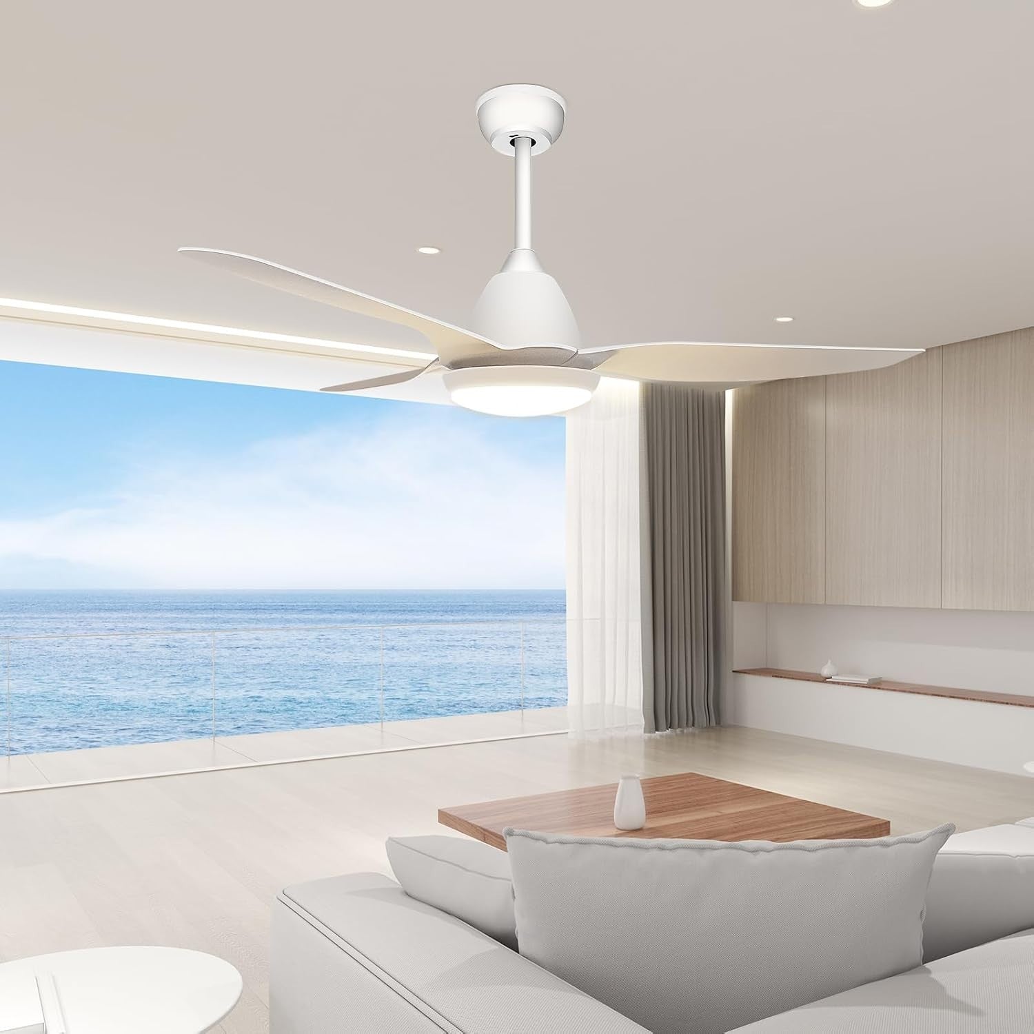 Ceiling Fan with Light White – Remote Dimmable LED Reversible Timer Quiet Mode