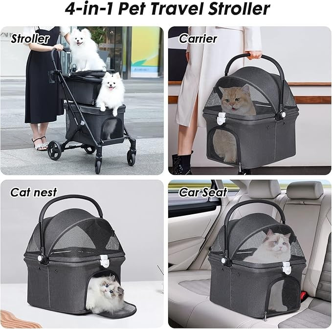 Double Pet Stroller 2 Tier Folding Dog Pram for Small Medium Dogs Cats