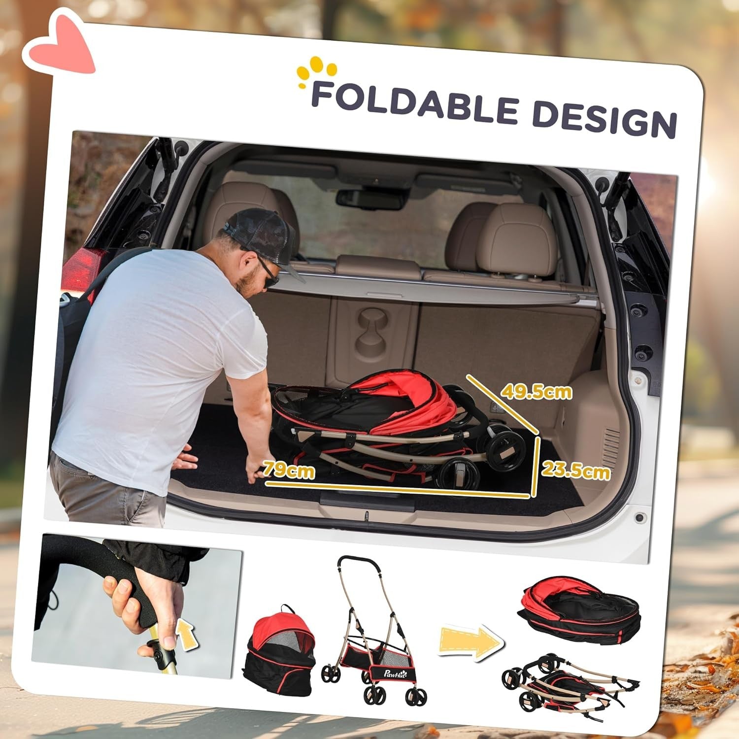 3 in 1 Pet Stroller Dog Pushchair Detachable Carrier Brakes Small