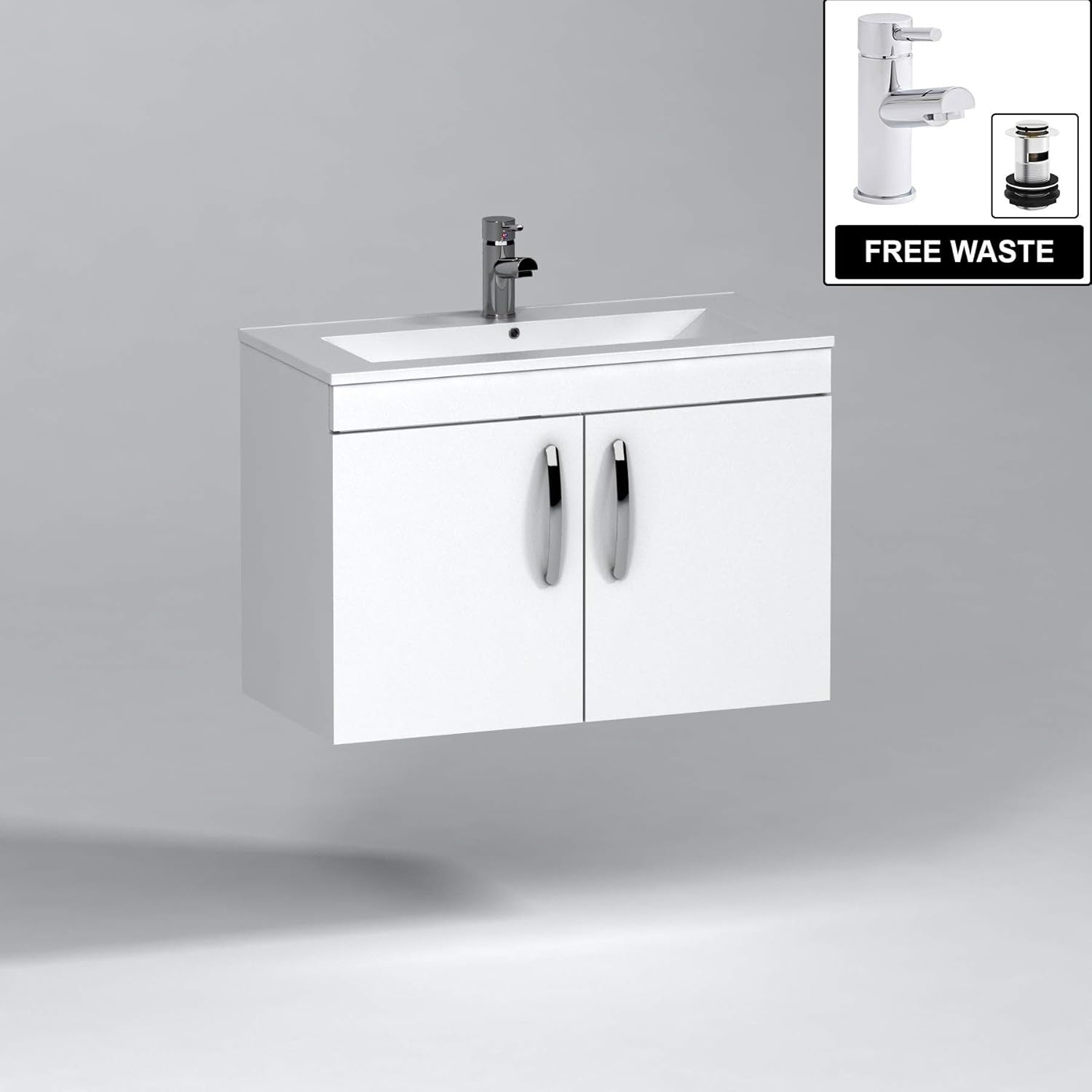 800mm Wall Mounted Gloss White Vanity Unit with Basin 2 Door Bathroom Cabinet
