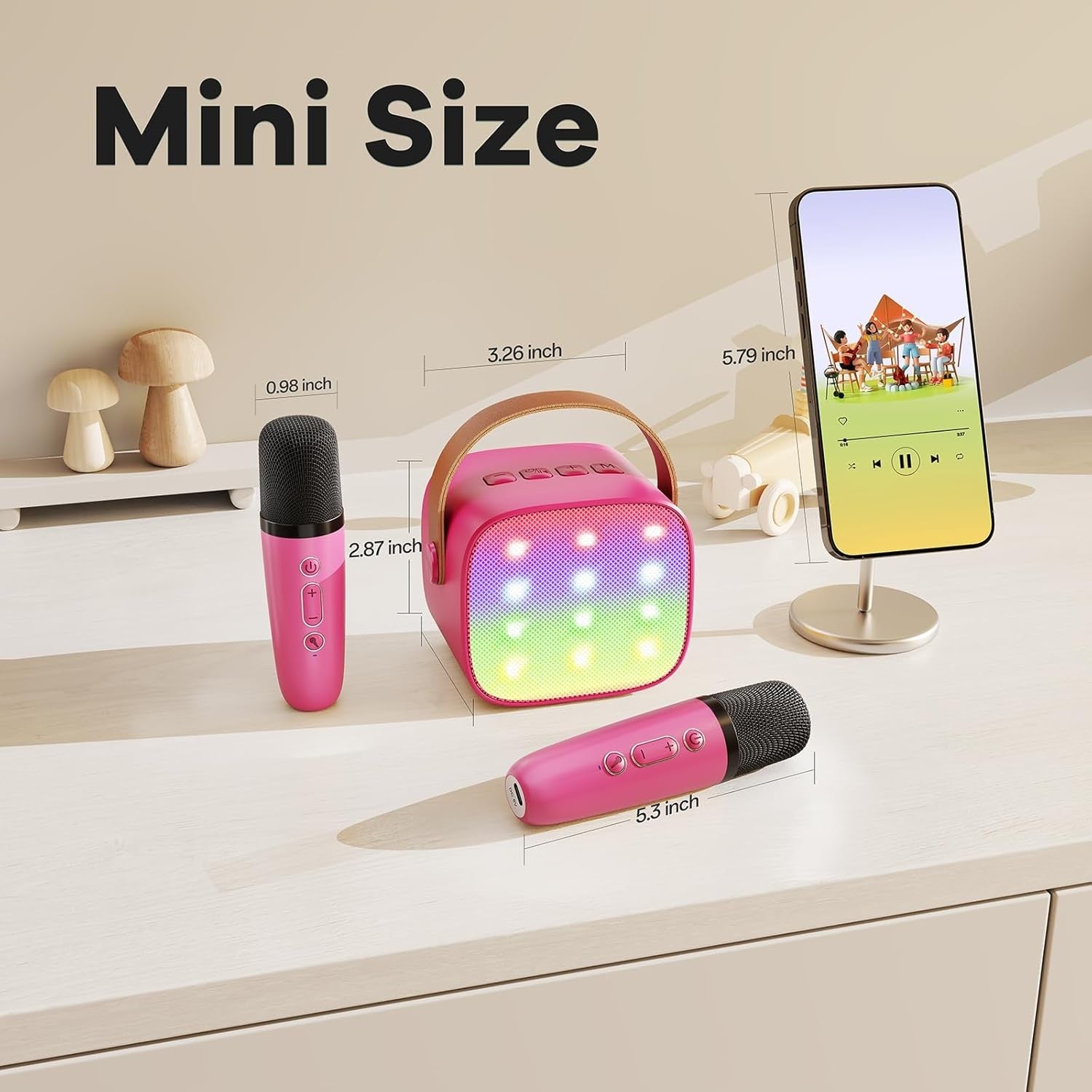Kids Karaoke Machine 2 Wireless Mics Bluetooth LED Speaker