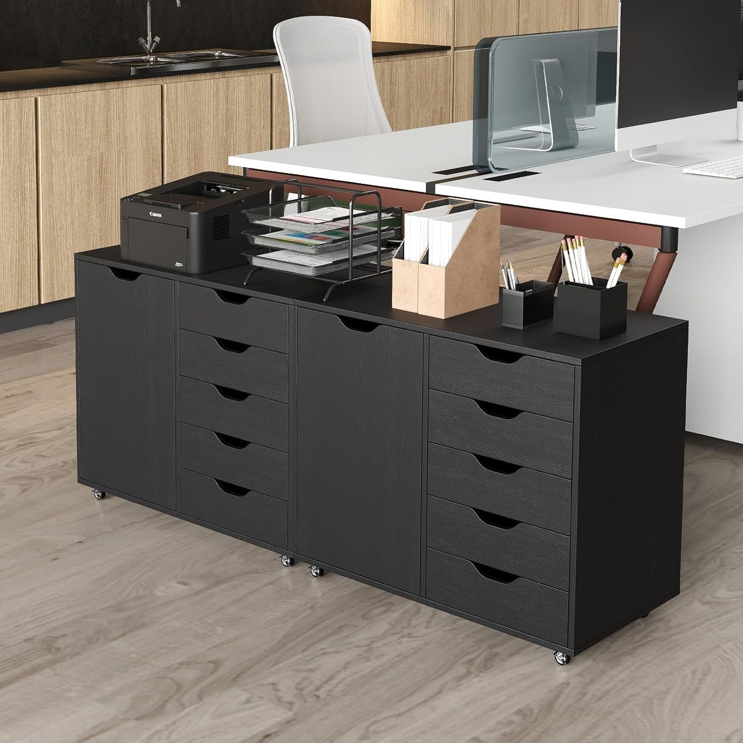 Black 5 Drawer Mobile File Cabinet 78x40x65cm Printer Stand