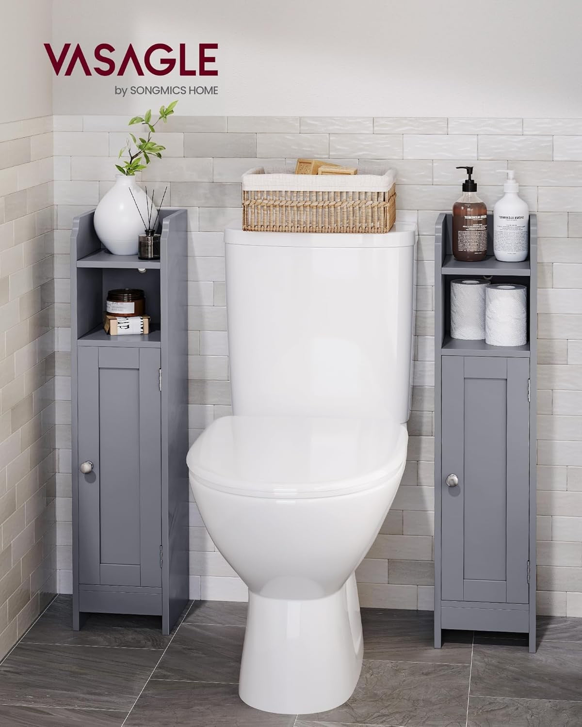 Slim Dove Grey Bathroom Storage Cabinet with Door, Adjustable Shelf & Narrow Des