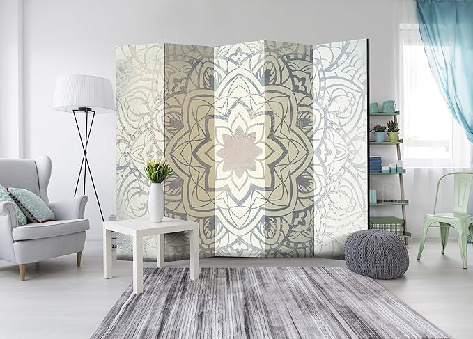 Soft Pastel Mandala 5-Panel Room Divider 225×172cm Privacy Screen