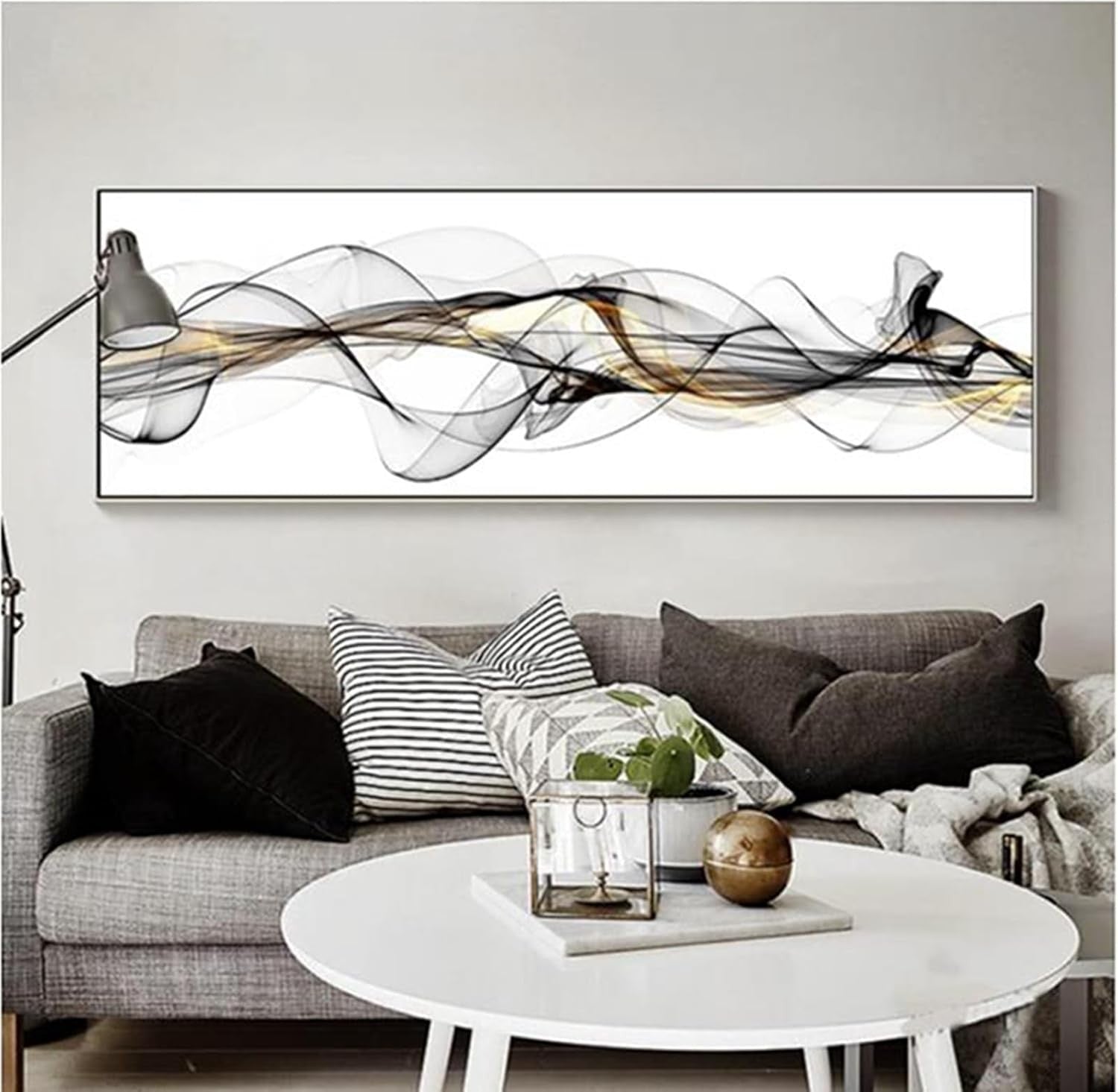 Large Black White Abstract Line Canvas Wall Art 150x50cm