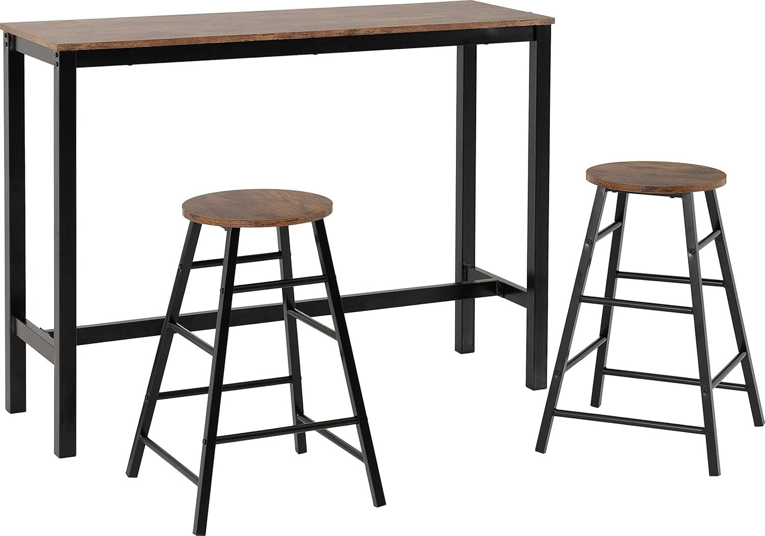 3 Piece Bar Table Set with 2 Stools Acacia Wood Effect Space Saving Dining Black