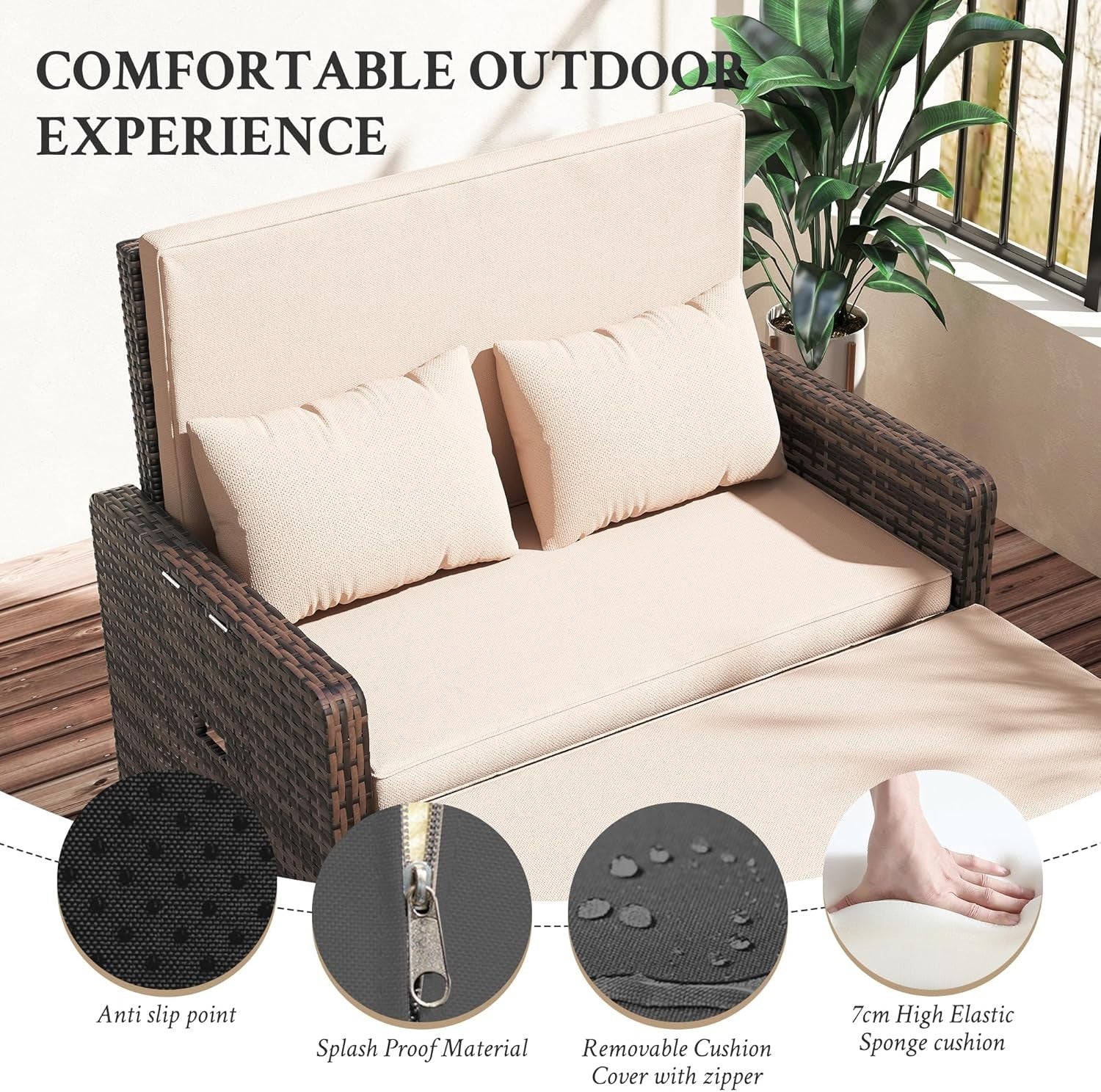 Rattan Daybed Sofa Set Storage Ottoman Cushions Tray Patio Garden Seat