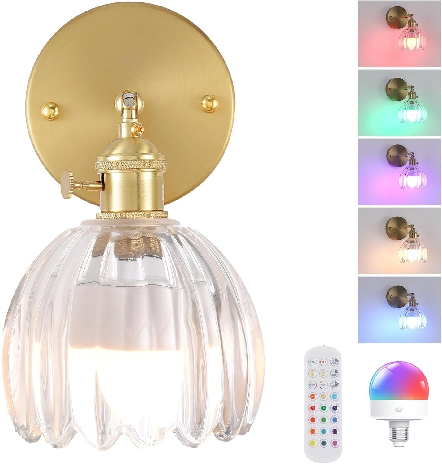 Wireless Rechargeable Wall Sconce with Remote, 12 RGB Colors & Dimmable