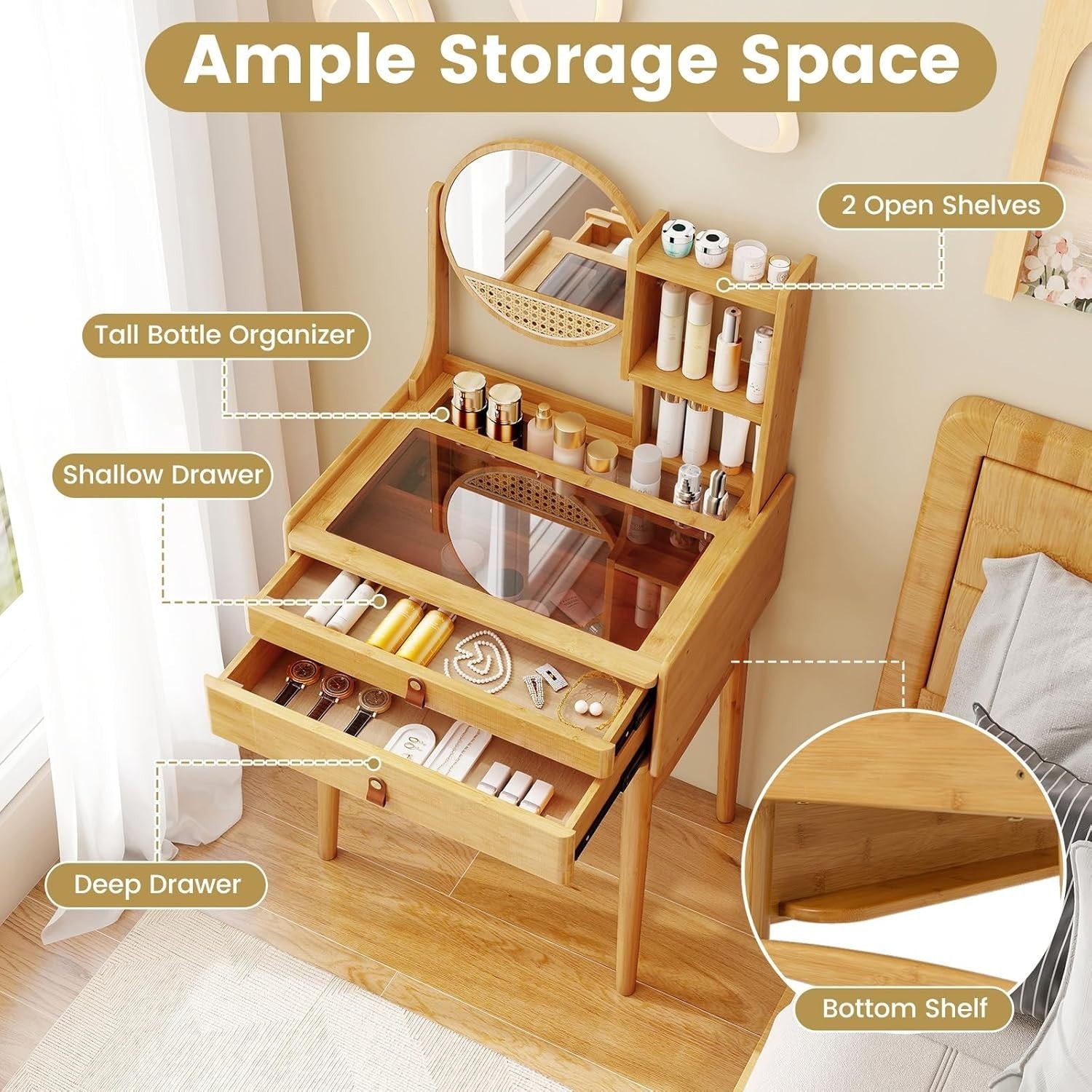 Vanity Dressing Table Desk w/ LED Mirror Storage Drawers & Stool
