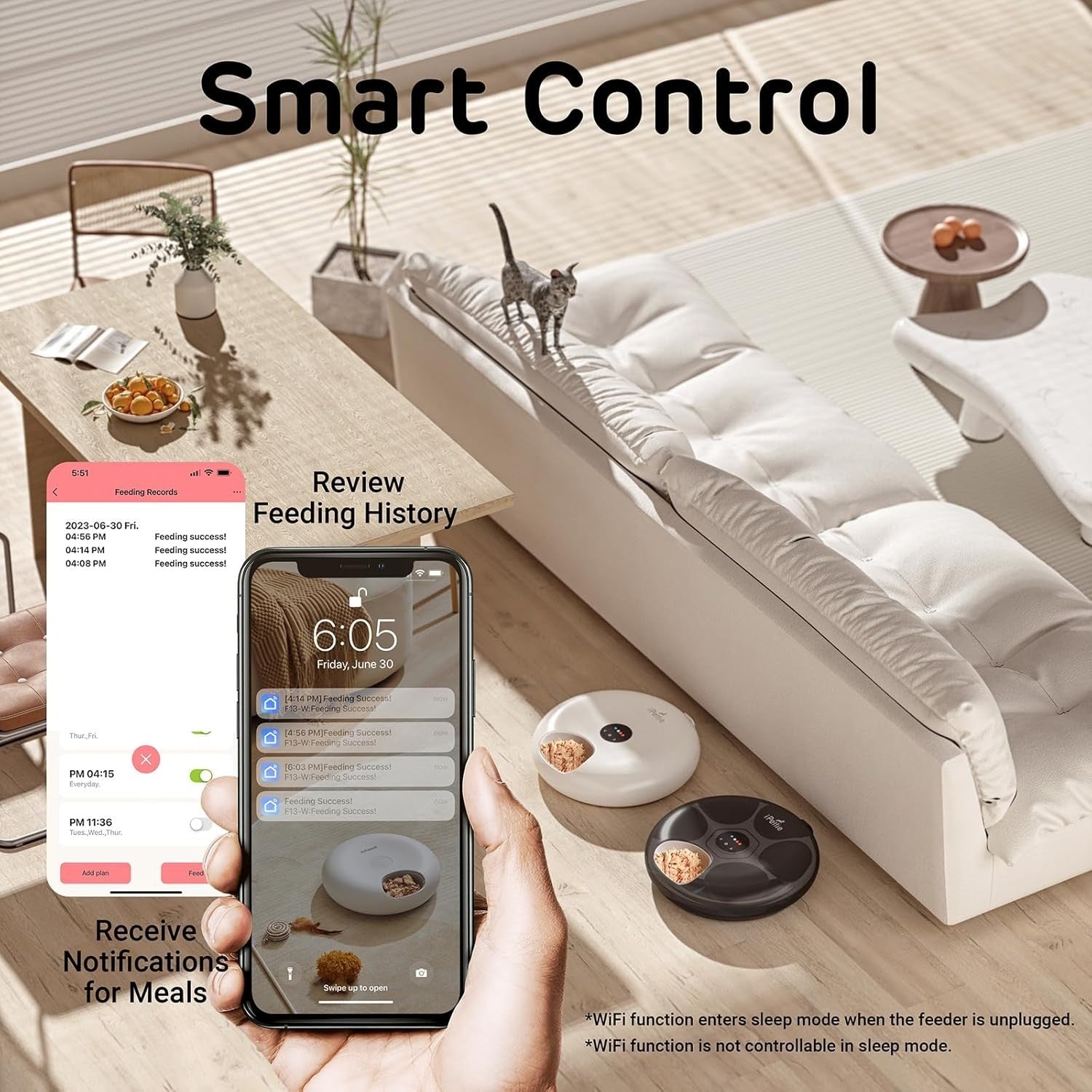 WiFi Automatic Pet Feeder 6 Meal Wet Dry Food Dispenser App Control