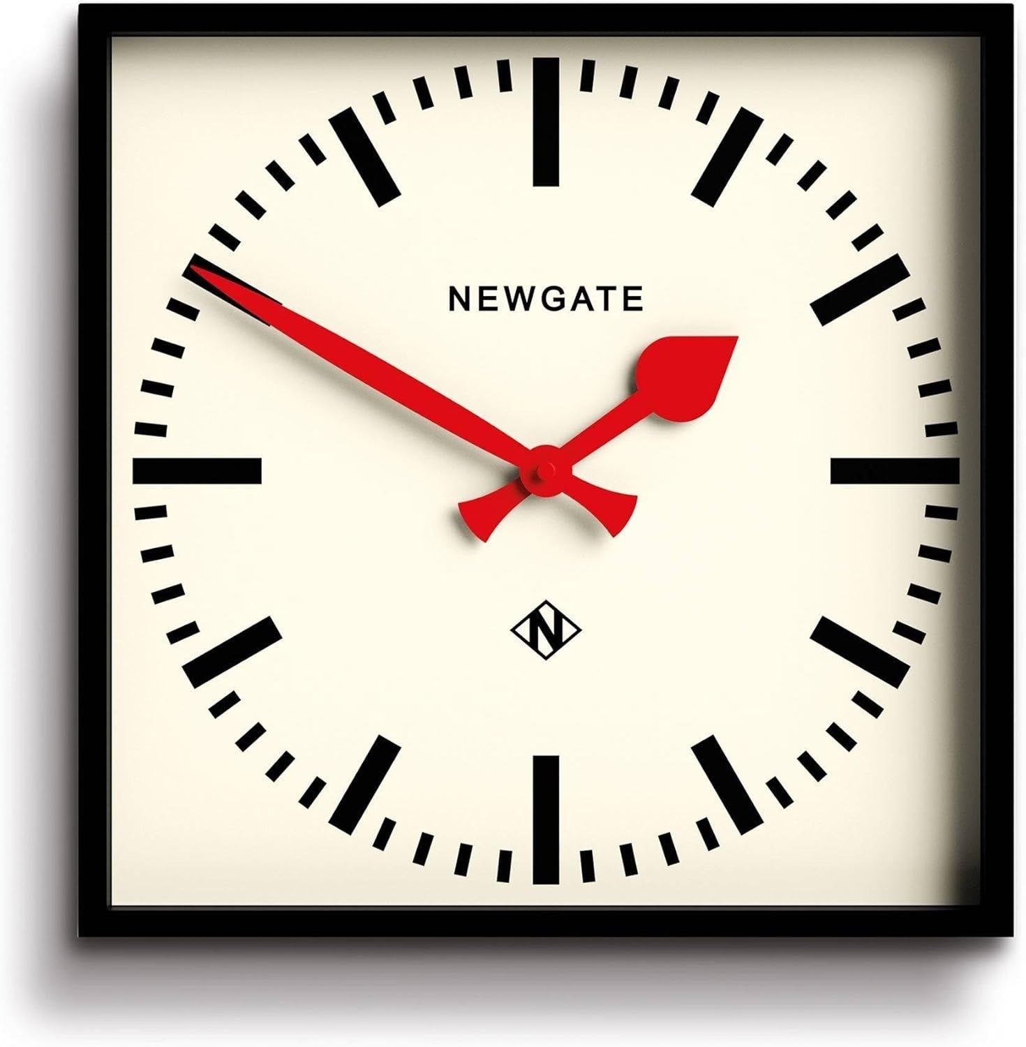 Retro Wall Clock 40cm Silent Square Black Dial Red Hands Office Home Decor