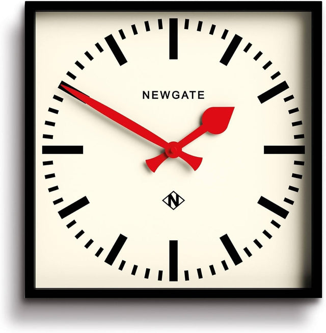 Retro Wall Clock 40cm Silent Square Black Dial Red Hands Office Home Decor