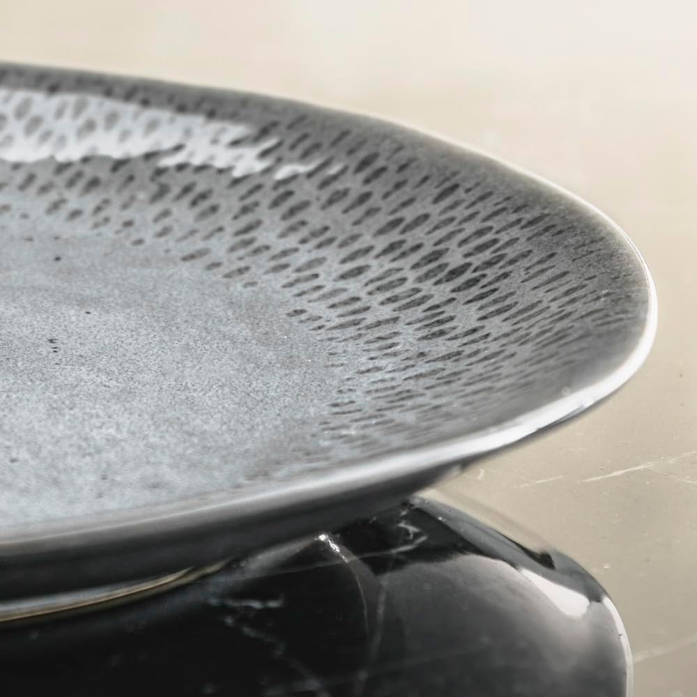 32pc Stoneware Dinner Set Charcoal Grey Teardrop Scandinavian Plates Bowls