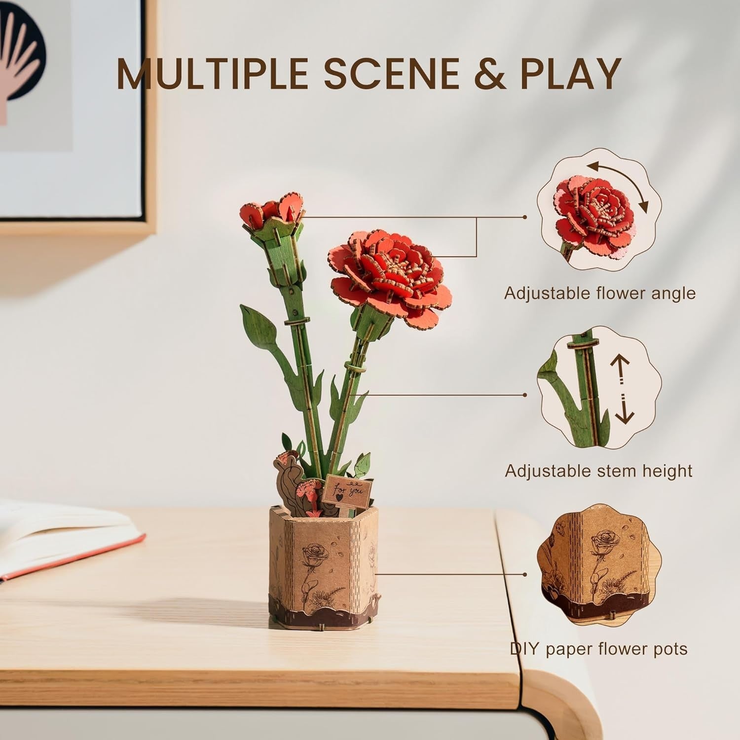 3D Wooden Flower Puzzle DIY Kit - Artificial Floral Model for Home Decor