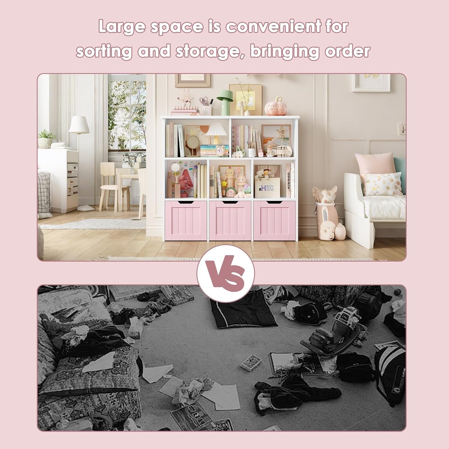 Kids Toy Storage Cabinet with Shelves & Drawers Nursery Playroom Organizer Pink