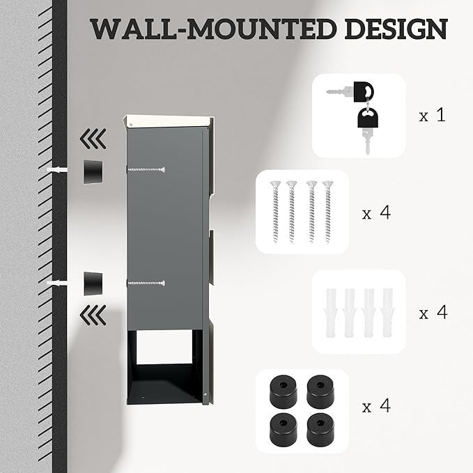 Wall Mounted Lockable Mailbox White Steel | Post Box with Viewing Window
