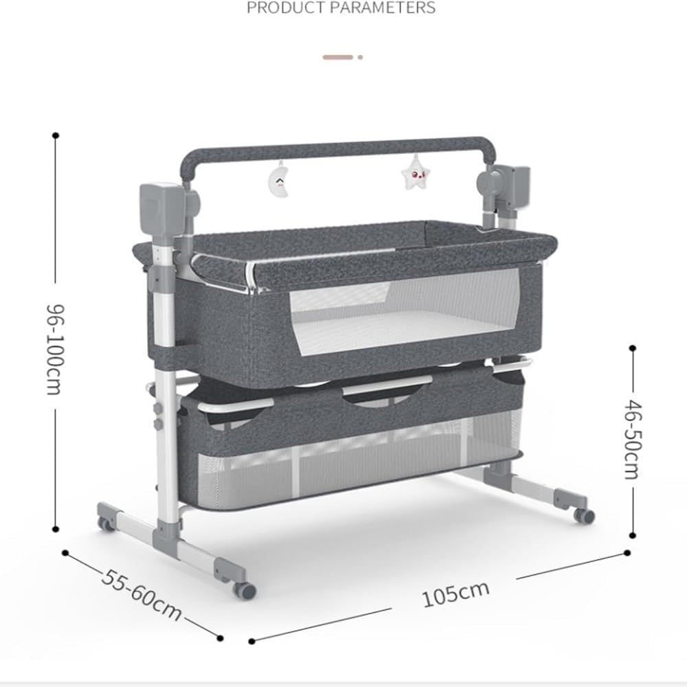 Adjustable Baby Bedside Crib Electric Co-Sleeper with Mattress & Storage Khaki