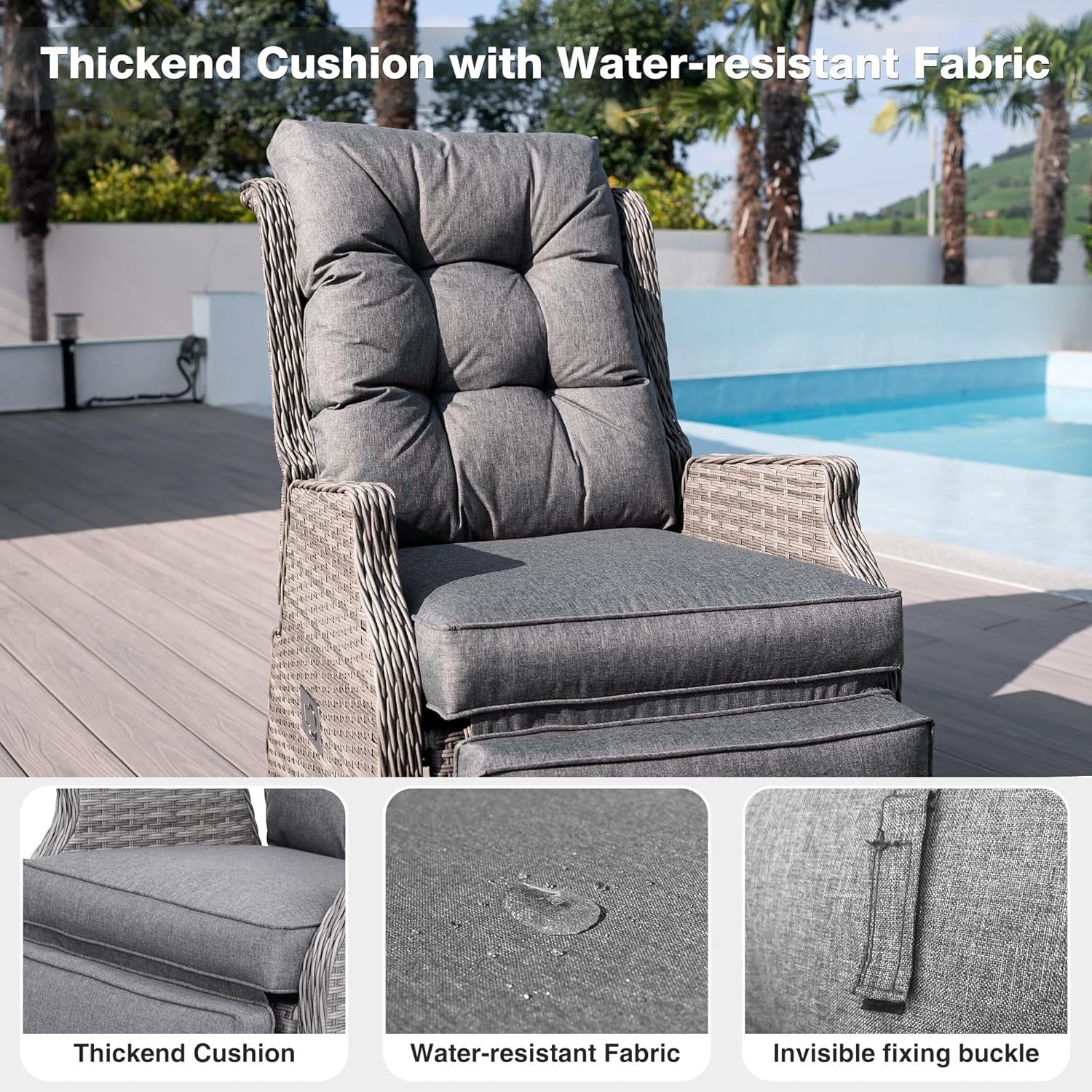 Rattan Reclining Garden Chair w/ Cushions & Flip Table – Sun Lounger Seat