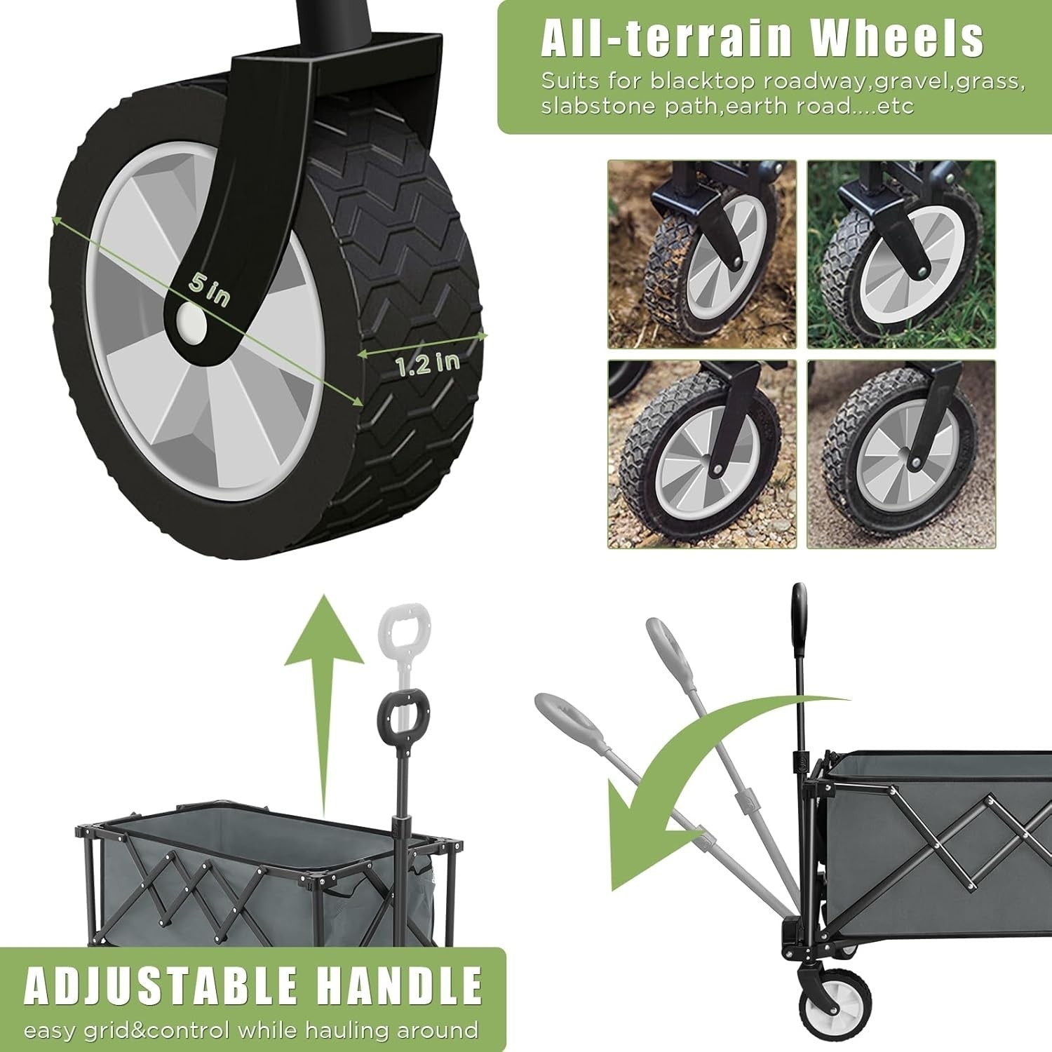 Grey Heavy Duty Folding Wagon 100L All-Terrain Garden Camping Beach Trolley