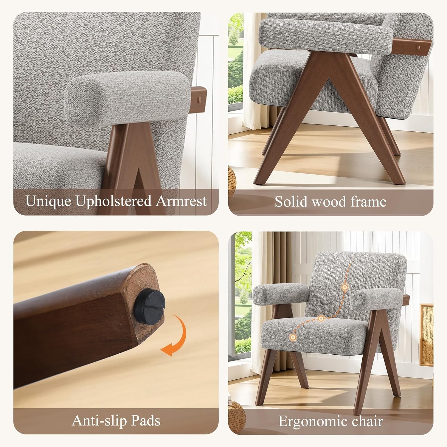 Khaki Accent Armchair Upholstered Lounge Chair Wood Frame
