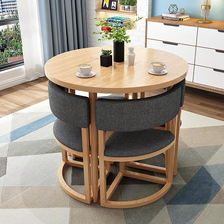 Office Round Meeting Table Set – 80cm Compact 5-Piece Desk with 4 Soft Chairs