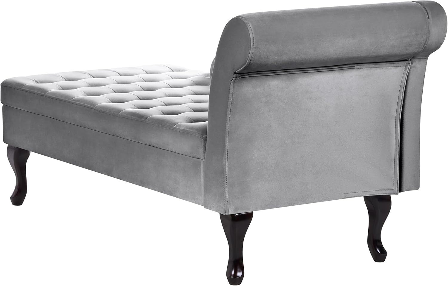Grey Velvet Storage Chaise Lounge Right-Hand Sofa Seat 133cm Retro Style