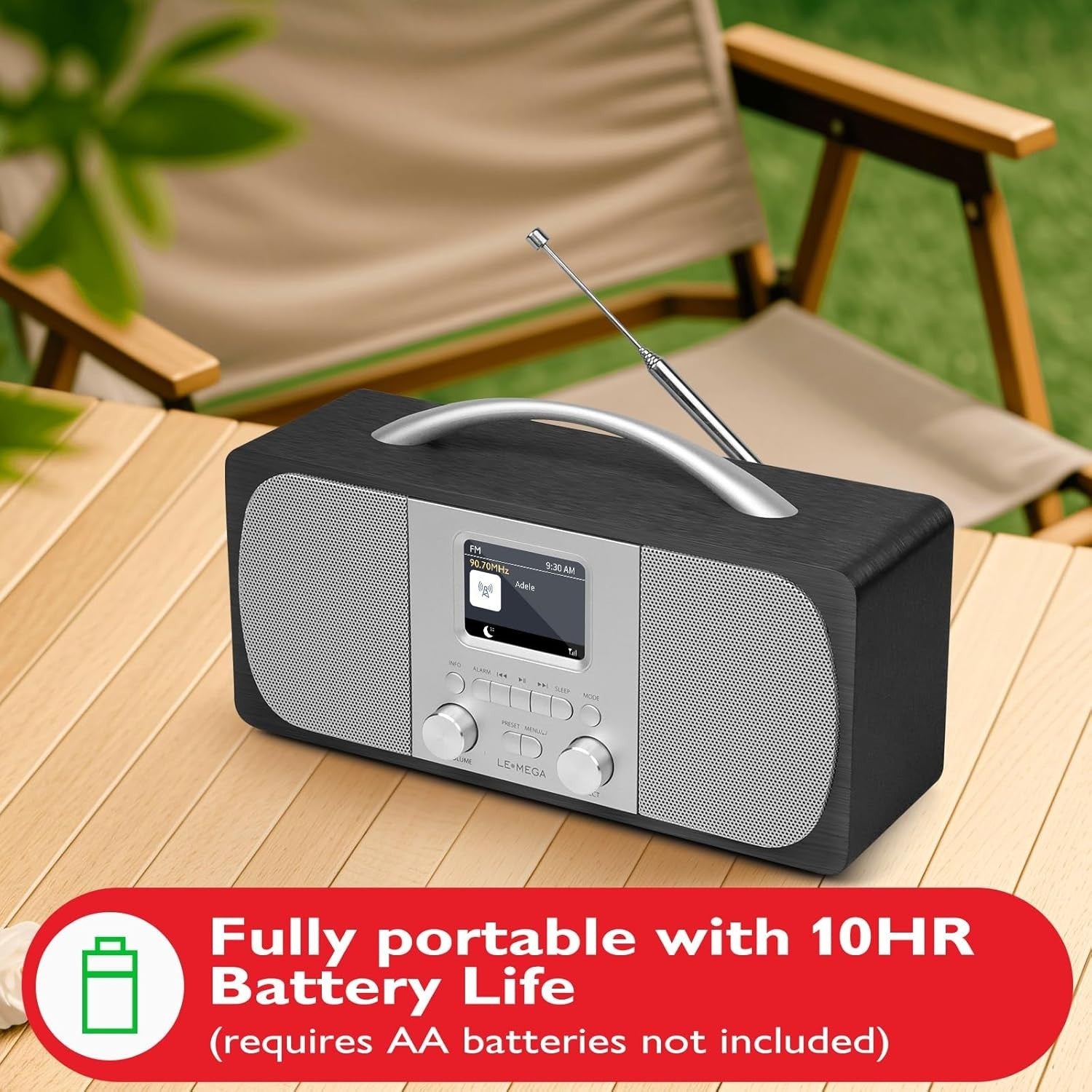 DAB+ FM Digital Radio Alarm Clock Bluetooth Battery