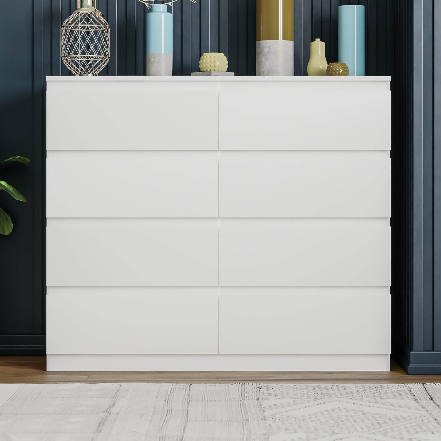 Modern 8 Drawer Chest White Wood Storage Unit Bedroom Living Room
