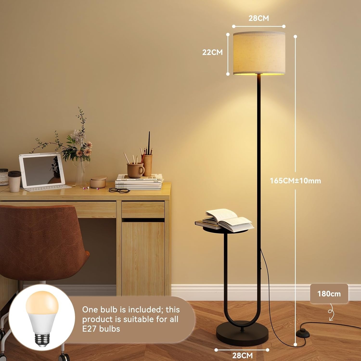 Floor Lamp with Shelf Black Tall Standing Light for Living Room Bedroom