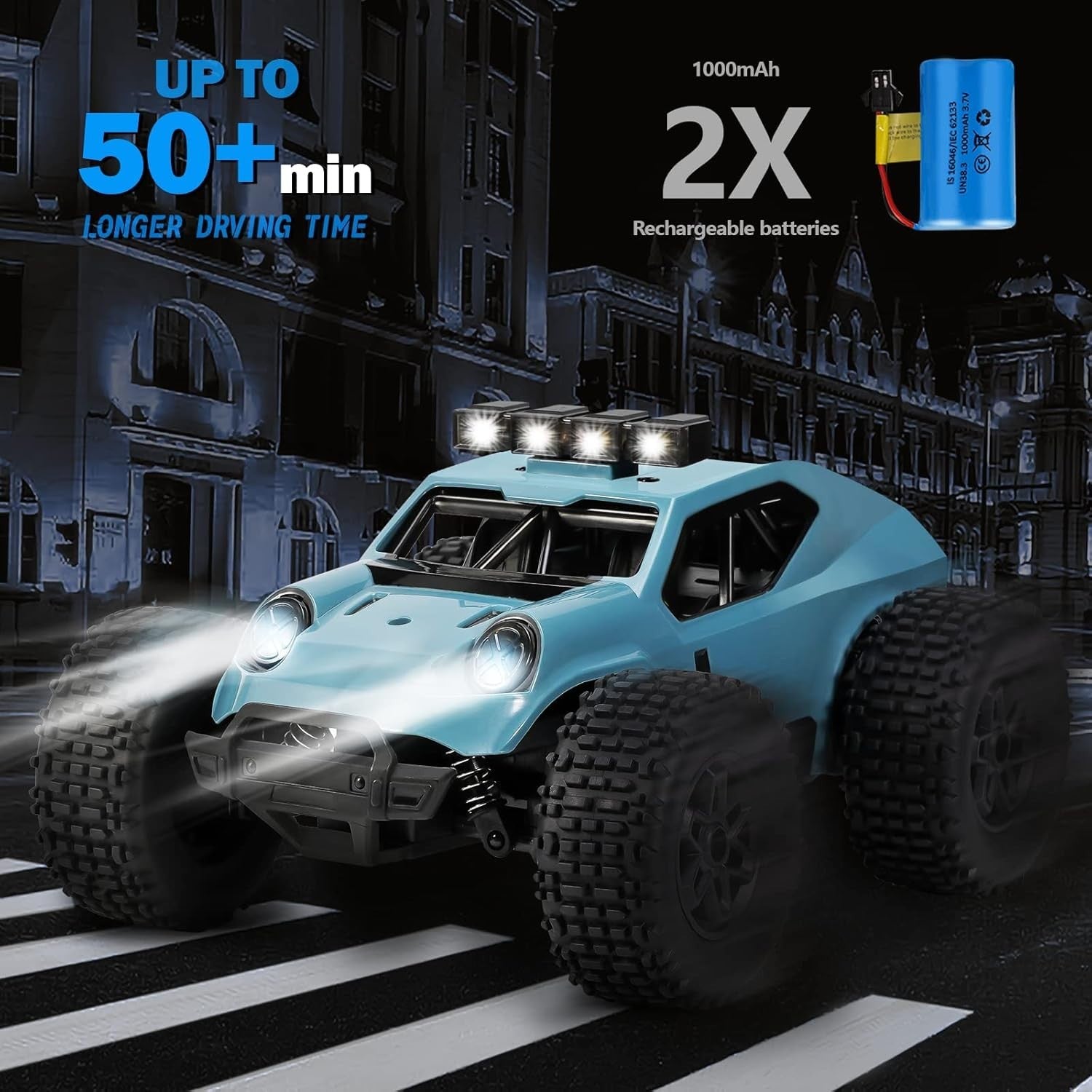 1:20 RC Off-Road Car 20KM/H 2.4GHz Monster Truck Toy 2 Batteries 50min