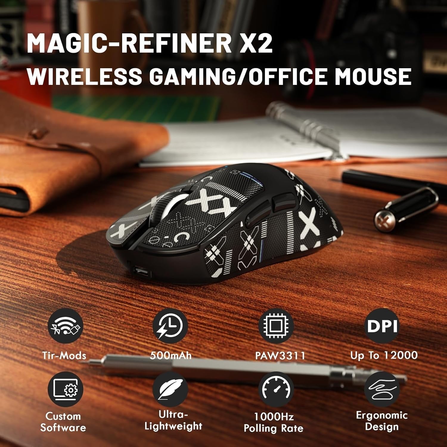 Wireless Gaming Mouse 24000 DPI 1000Hz RGB 2.4G Bluetooth USB