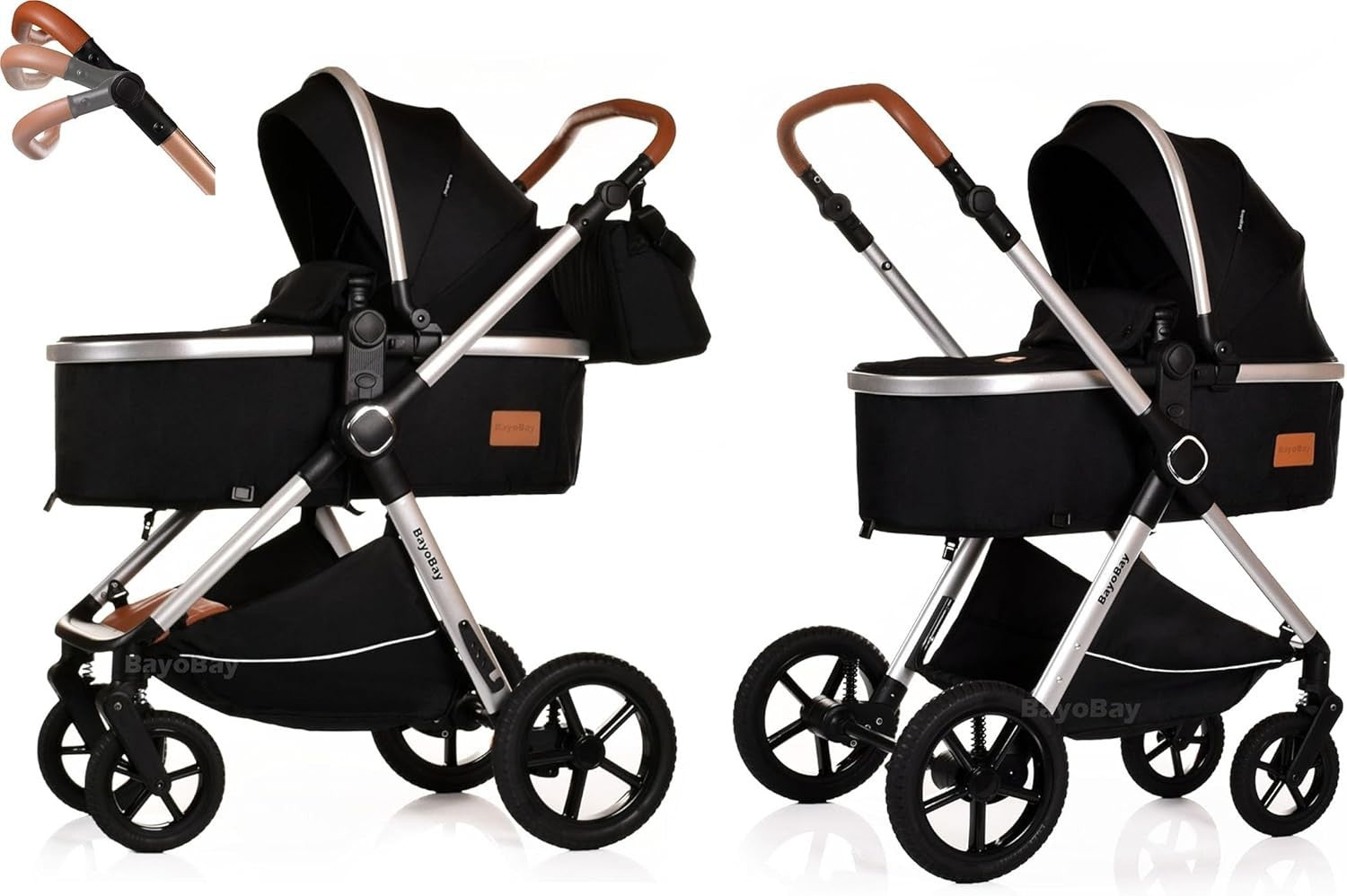 3in1 Baby Pram Travel System Pushchair with Car Seat Foldable Black Silver